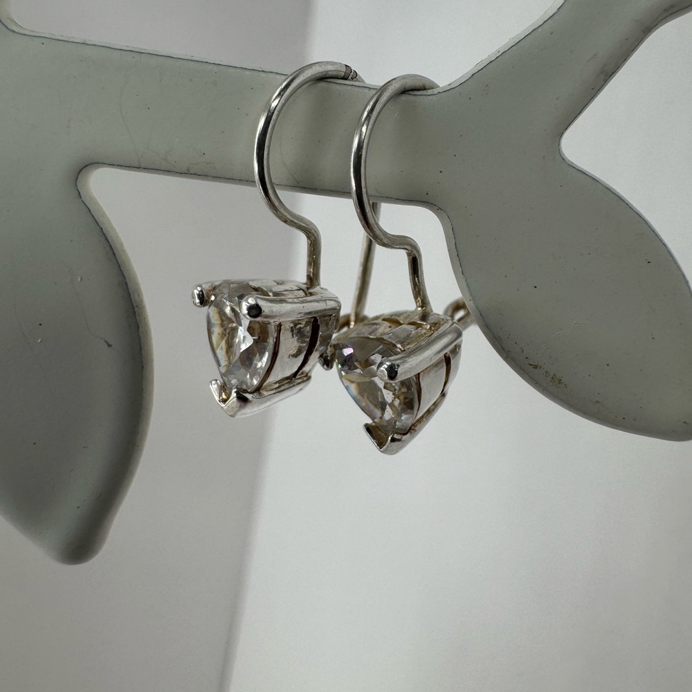 925 Silver Heart CZ Drop Earrings - Picture 7 of 13